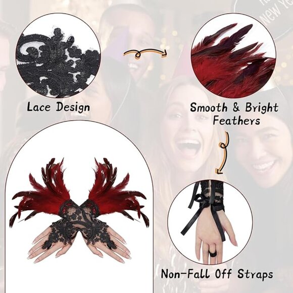 Feather Lace Fingerless Gloves - Picture 3 of 5